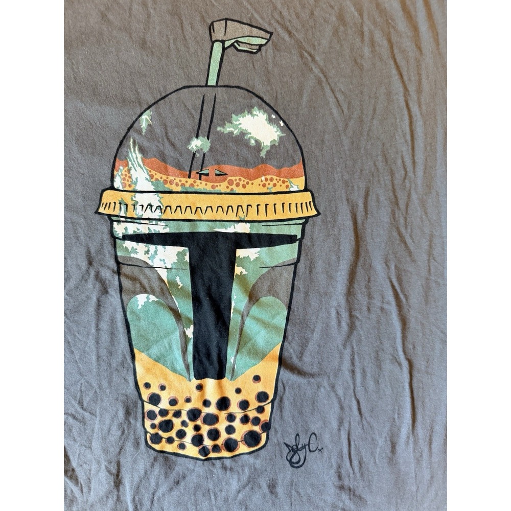 Boba Fett Tea Tee T Shirt Joby Cummings Design Large Cotton Gray